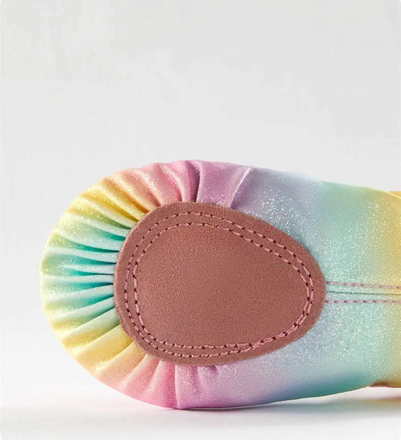 Girl Ballet Shoes Glitter Split-Sole Dance Slippers Toddler Kids Practice Shoes Flats Soft Lightweight  Elastic Laces Colorful
