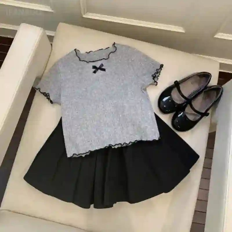 Girls Ruched Top - Rachel Lace-Trimmed Short Sleeve