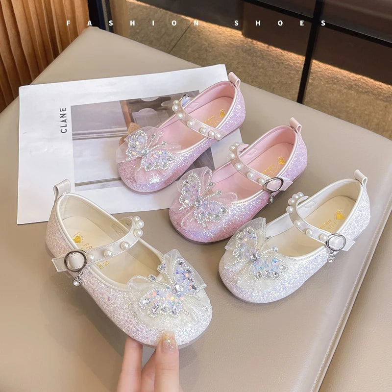 Girls Princess Shoes 3-18 Years Glittering Butterfly Decoration Children's Shoes