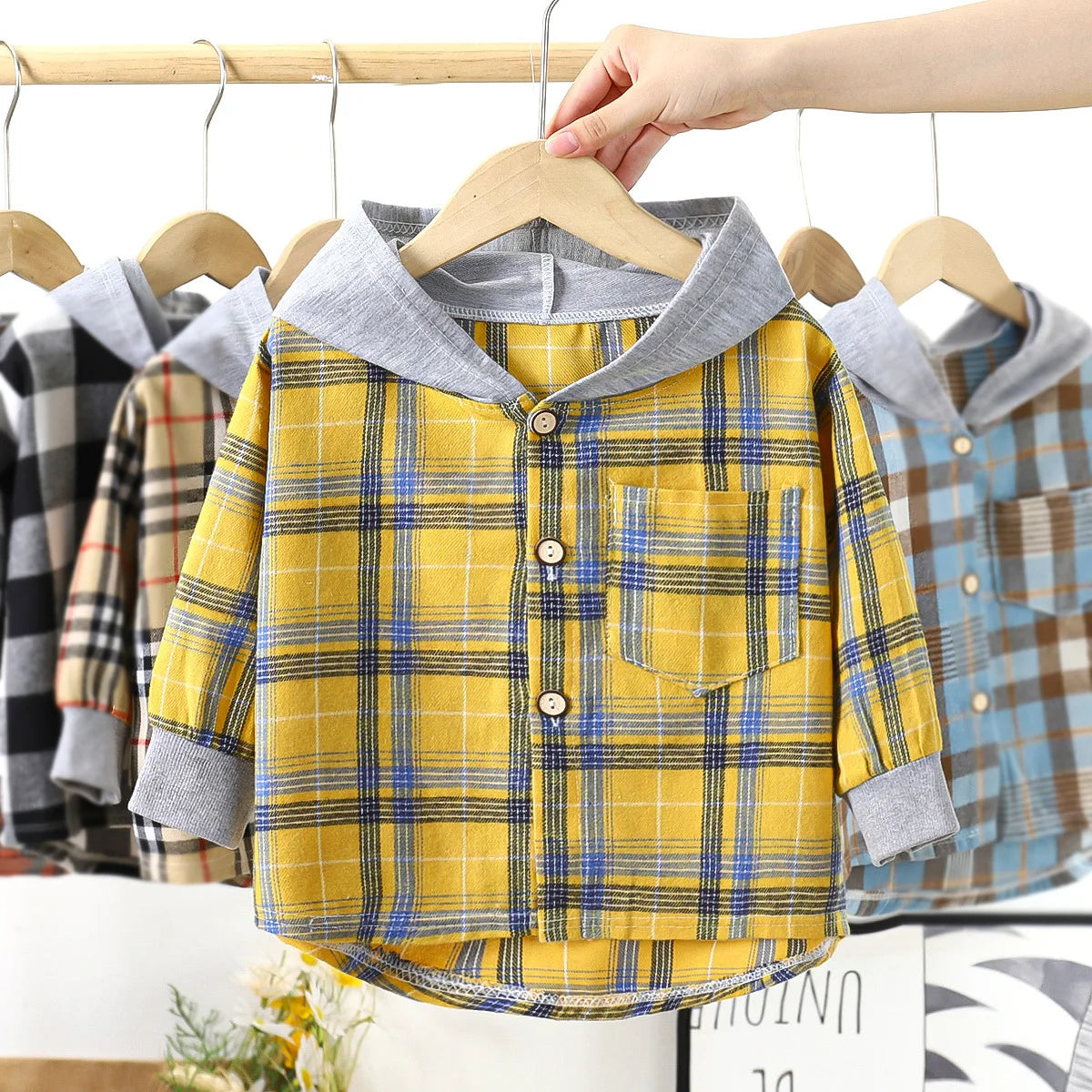 Jhon Casual Plaid Long-sleeved Hat Shirt