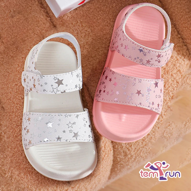 Girls' Shiny Star Outdoor Sandals Summer Printed Soft-Soled Non-slip Slippers Open-Toe Durable Baby Beach Shoes