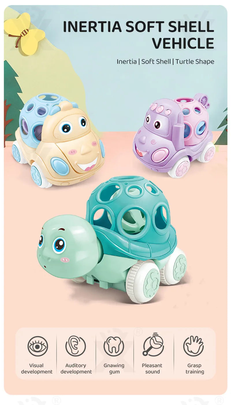 Baby Car Toys for 6 12 Months Friction Car Infant Soft Rubber Inertial Push and Go