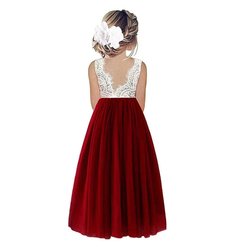 Princess Party Lace Flower Girl Dress Baby Kids Summer Wedding Birthday Dress