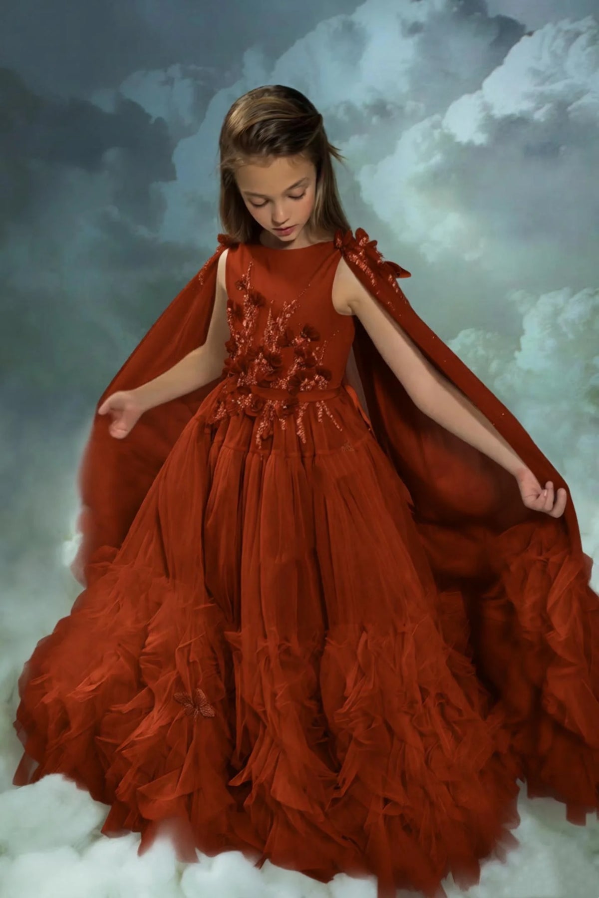 Blush Pink Flower Girl Dresses With Cape Customized Floral Ruffles Princess Baby Girl's Birthday Party Gowns Kids Pageant Dress