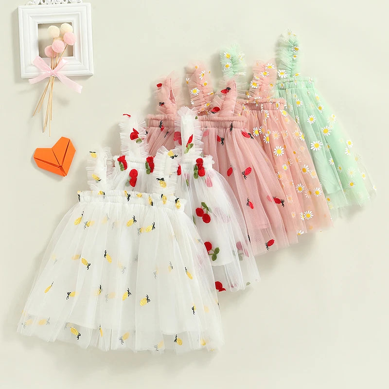 Toddler Dress Kids Girls Party 2023 Summer Sleeveless Daisy Floral Tutu Dress