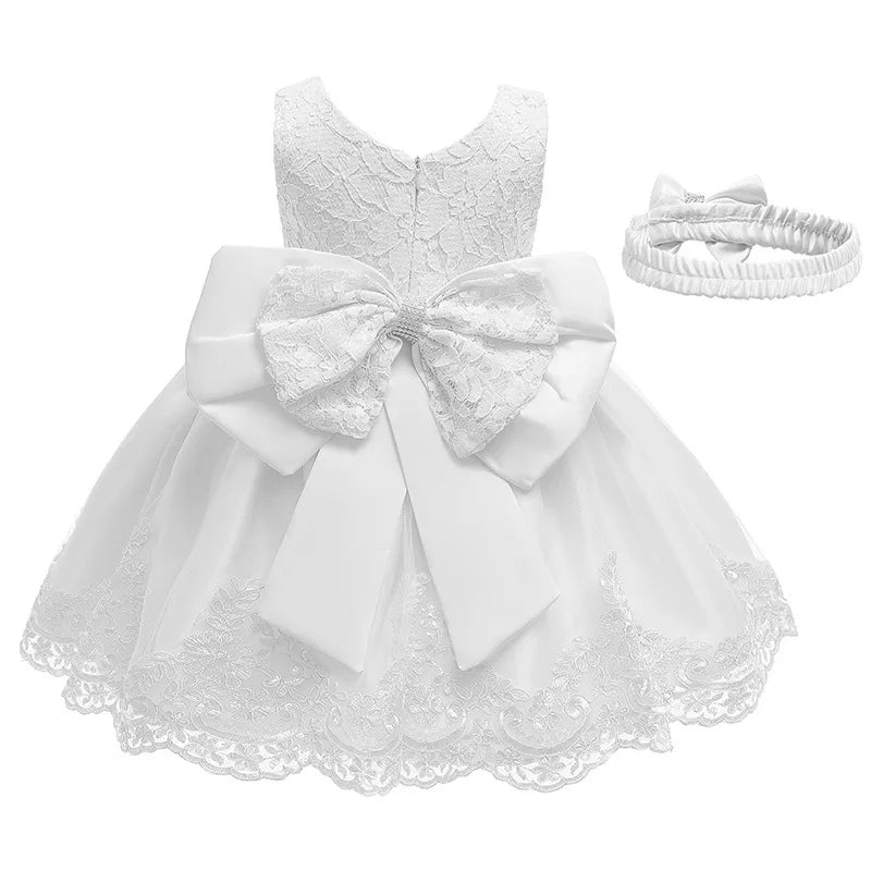 Baby Girl Clothes White Dress for Baptismal Ceremony Little Flower Child Wedding Dress Toddler Kids 1st Birthday Party Dresses