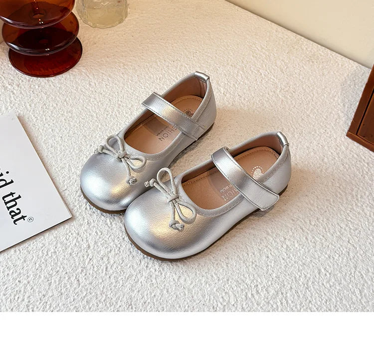 Girls' Princess Shoes Spring  Autumn New Fashion Bow PU Leather Loafer Non-slip School Student Loafer Flats