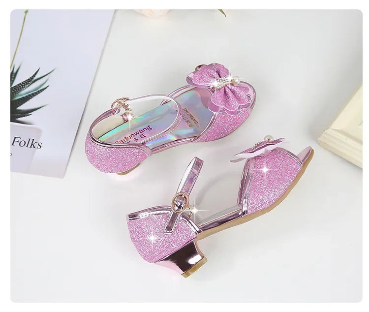 Girls Princess Shoes Summer Children High Heels Open-toe Party Wedding Toddlers Sandals