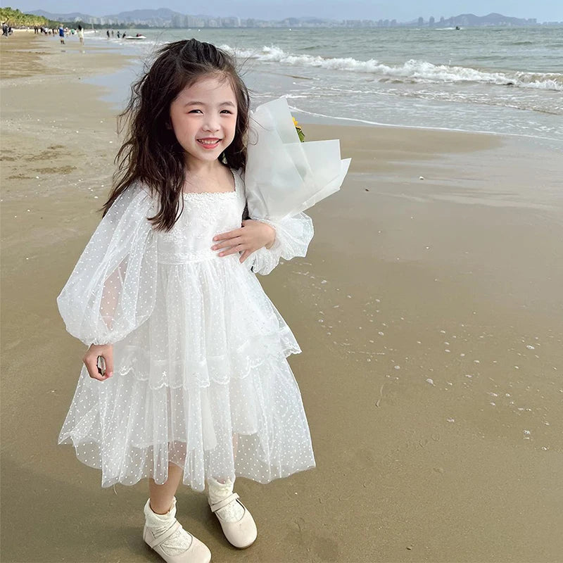 2 3 4 5 6 7 8 Years Girls Dress Summer White Dress  Flowers Embroidery Elegant