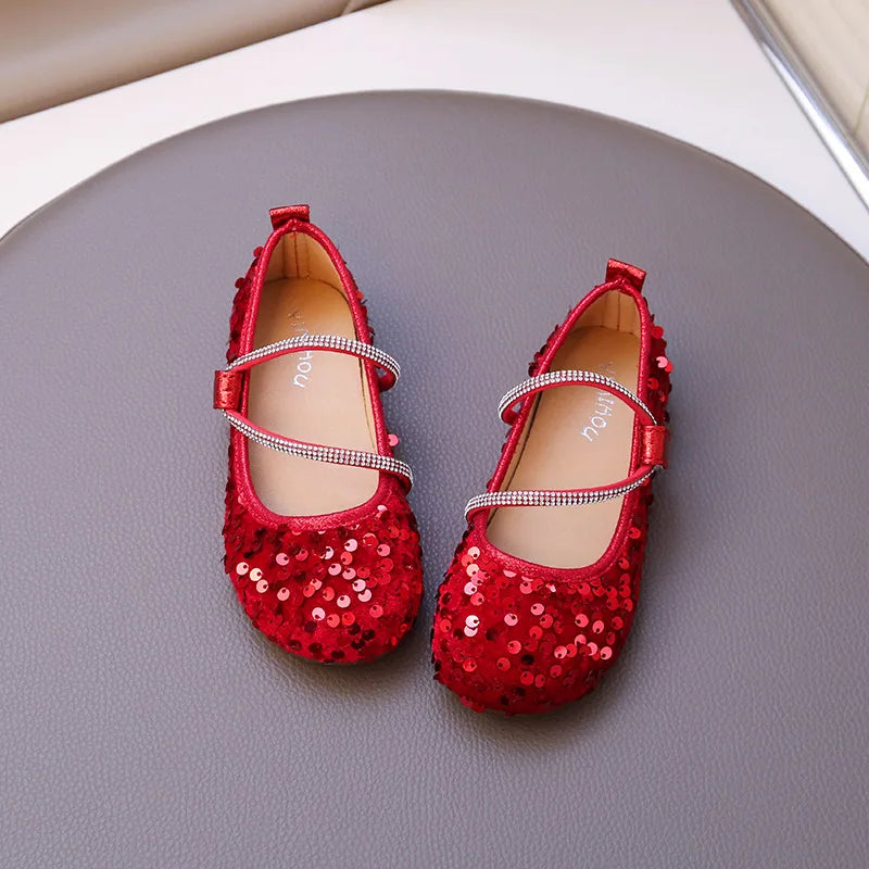 Fashion Girl Shoe 2025autumn New Sequined Princess Shoe Sweet Girl Party Dresses Soft Sole Kid Shoes Women Shoes Designer Shoes