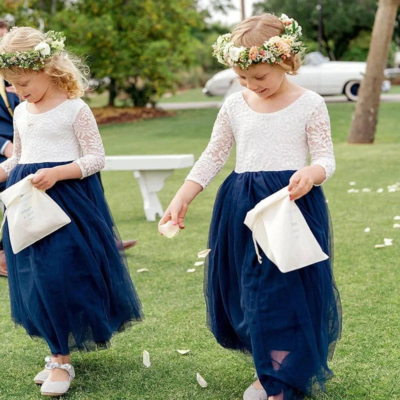 Princess Dresses for Weddings Birthday Elegant Flower Girl Fashion Long Lace