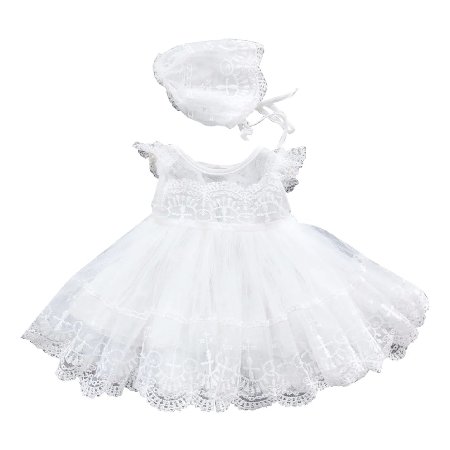 Lila Baby Girls Baptism Dress - Lace Crochet O Neck Dress