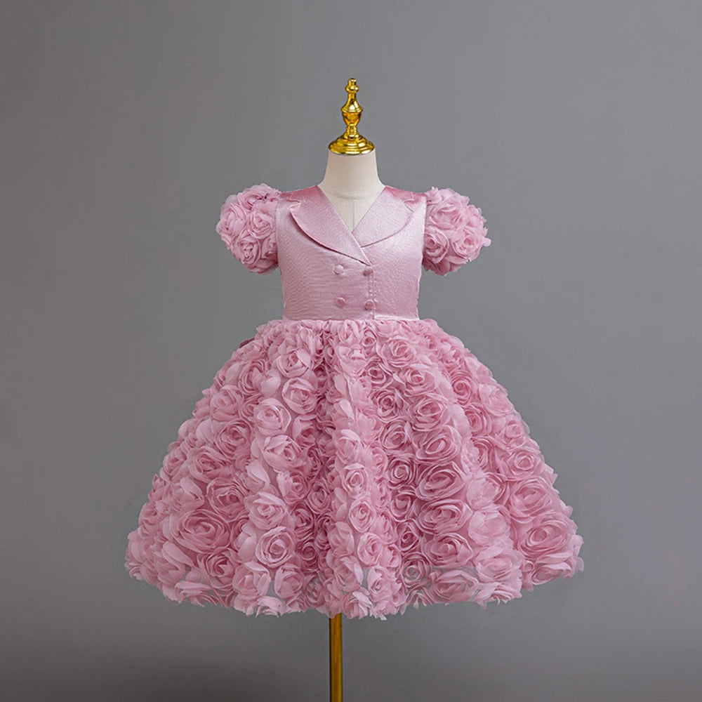 HETISO Flower Girl Dress Tutu Children's Party Dresses Fluffy Kids Performance