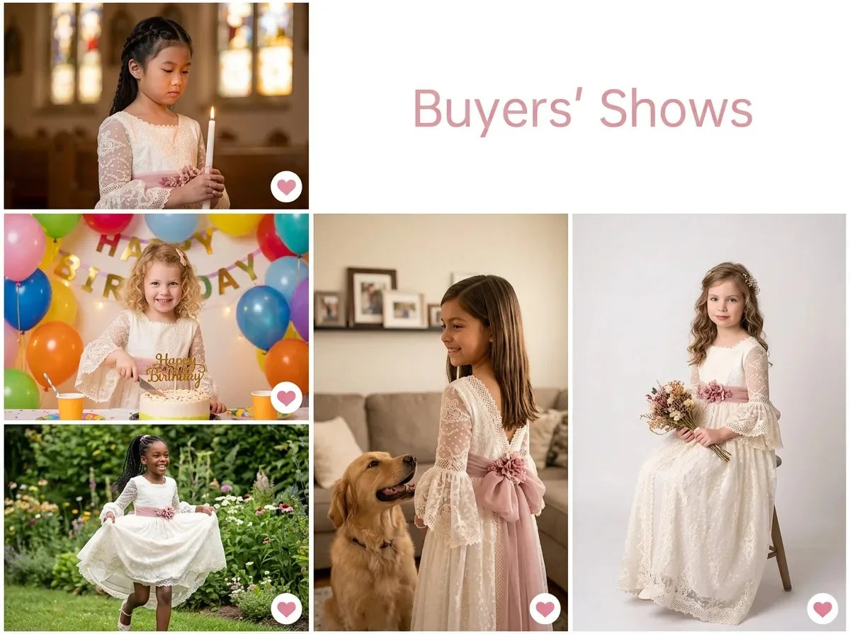 BABYONLINE Customized Comunión Dress Puff Sleeve Lace Embroidery Vestidos De Niñas