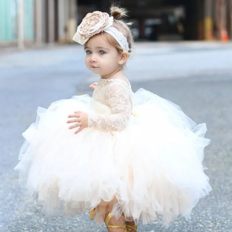 Fashion Baby Girl Princess Lace Tutu Dress Infant Toddler Child Long Sleeve