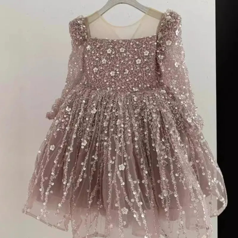 Baby Girl Princess Sequins Ball Gown Dress Infant Toddler Long Sleeve Dress