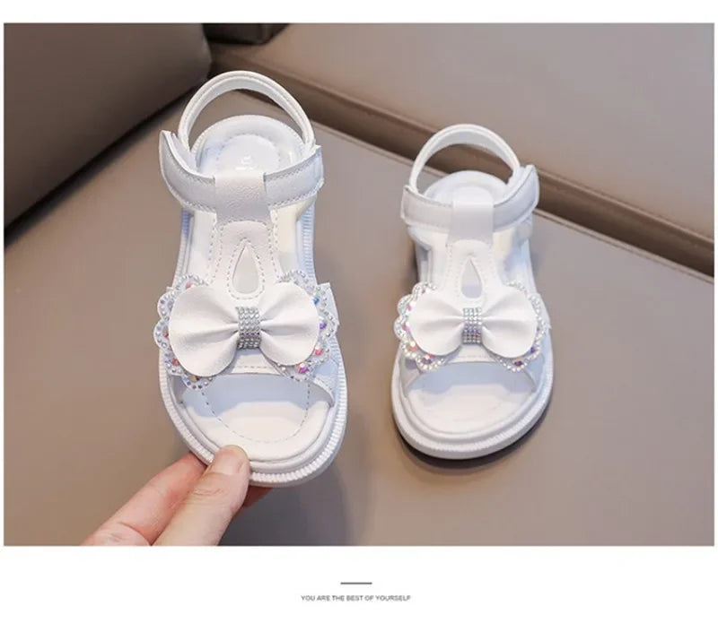 Girls Sandals Kids Soft Soles Casual Princess Shoes New Water Diamond Beach Shoes Bow Shaped Girl Sandals