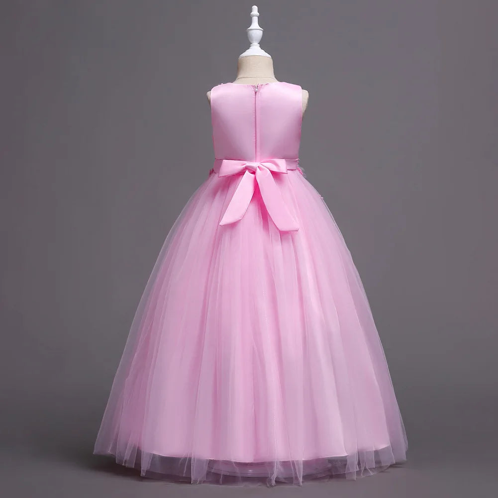 Kids Dresses For Girl Clothes Lace Flower Ball Gown Girls Long Dress For Wedding Prom Party Princess Dresses Teenage Costume