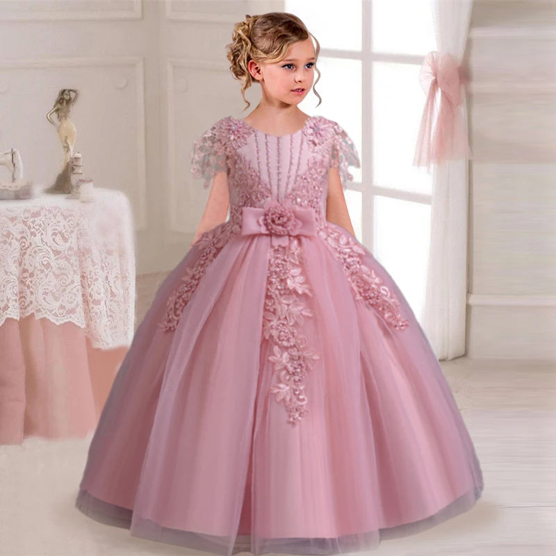 2025 New Elegant Girl Wedding Dress Embroidered Mesh Princess Dress
