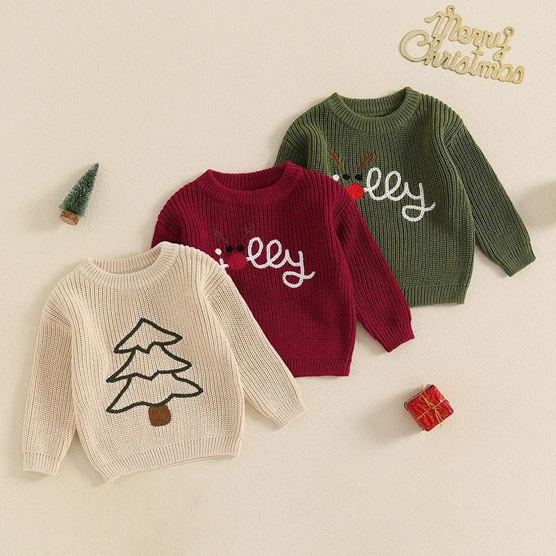 Dawer Reindeer Letter Embroidery  Christmas Sweaters