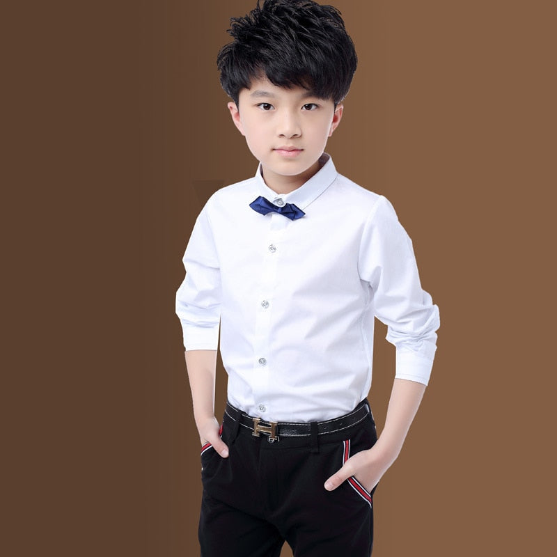 Nathan White Shirt With Tie Boys For 3-15 Years Teenage School Performing - GuGuTon
