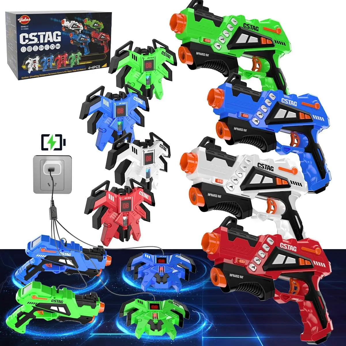 VATOS Rechargeable Laser Tag Guns 4 Sets with Vest Upgraded Infrared Laser