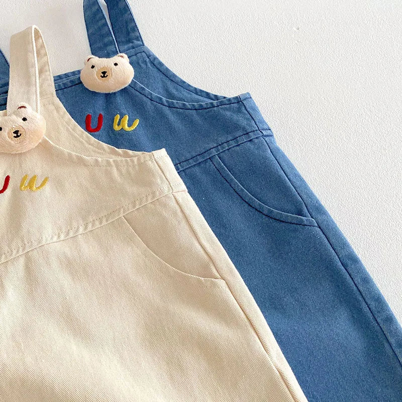 Bear Embroidered Overalls Jumpsuit