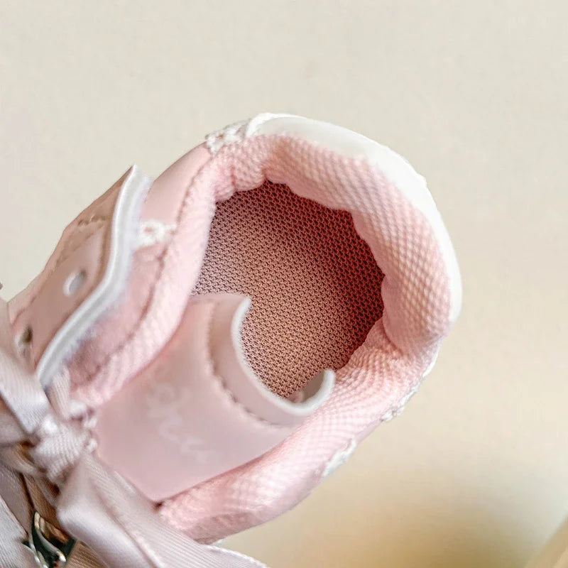 Children Casual Shoes Girls 2025 Spring Autumn New Fashion Korean Style Soft Bottom Anti-slippery Princess Lace Baby Shoes
