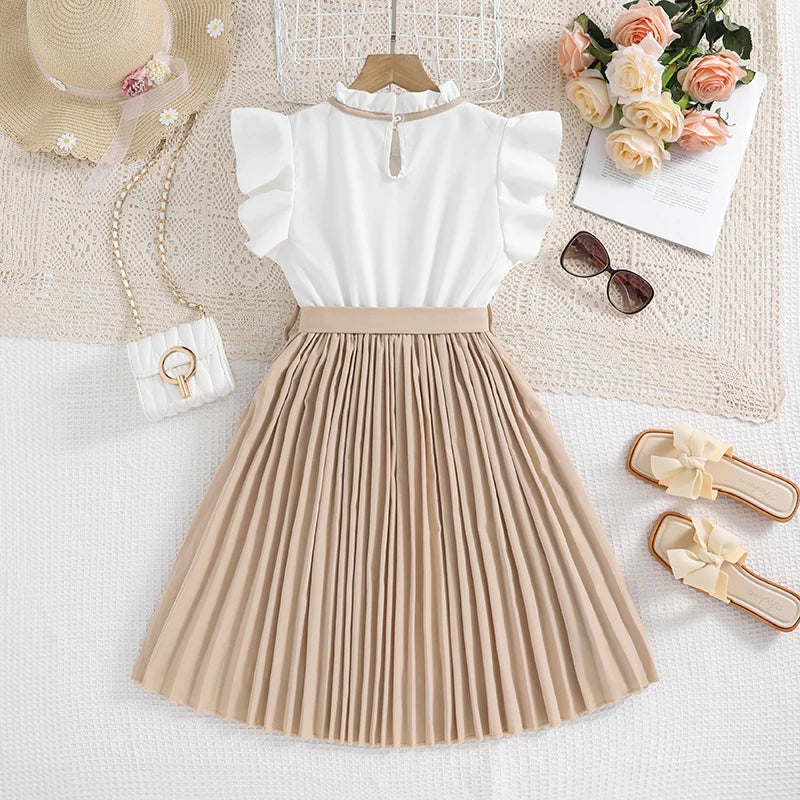 Emma Kids Dress for Girls with Pleated Skirt and Bow Tie