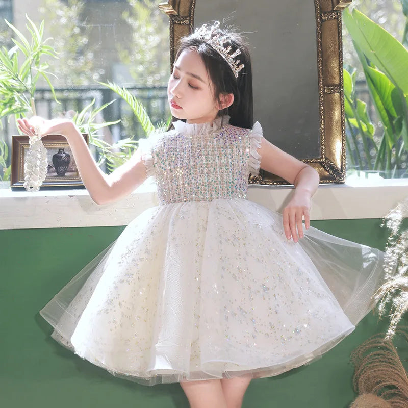 Girl's Dress Entry Lux Elegant Princess Dress Host Piano Playing Flower