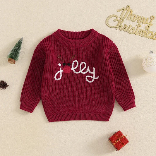 Dawer Reindeer Letter Embroidery  Christmas Sweaters