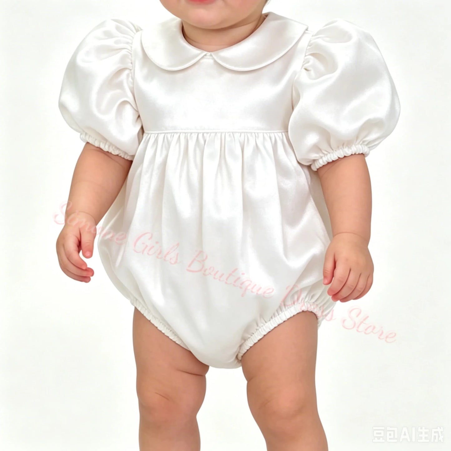 Girl Gown Elegant Princess Draped Flower Girl Dress for Wedding Party Neck High Waist Balloon Sleeve Holy Communion Dress Custom