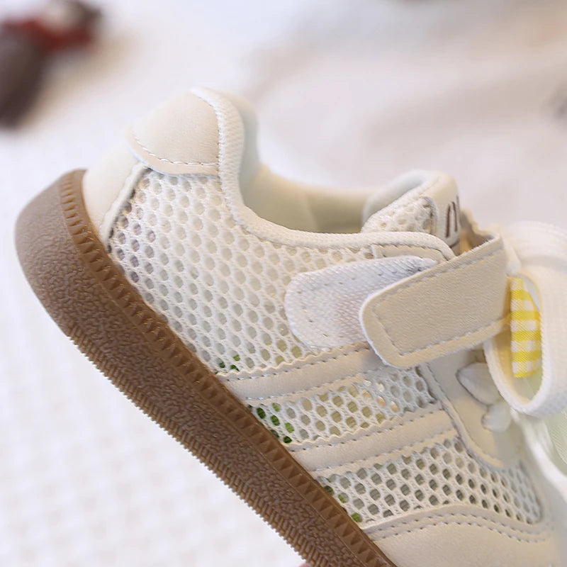 Girls Casual Shoes Spring Summer Children Hollow Sneakers with Cut-outs Breathable Holes Cute Bow-knot Soft Comfortable Sweet