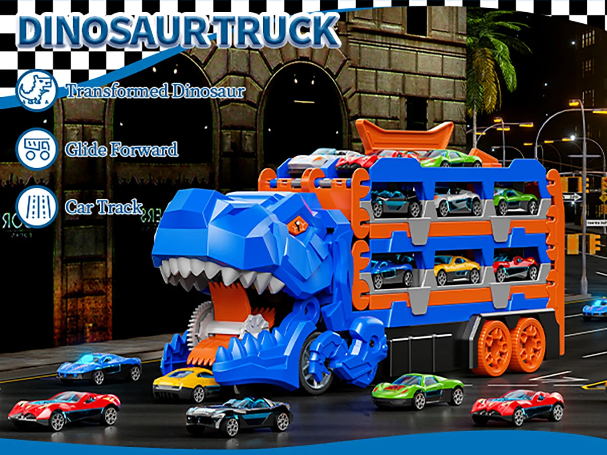 Dinosaur Truck Toy Set with Die-Cast Racing Cars for Kids