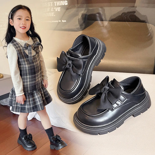 2026 Spring And Autumn Girls' Leather Shoes With Soft Soles British Style