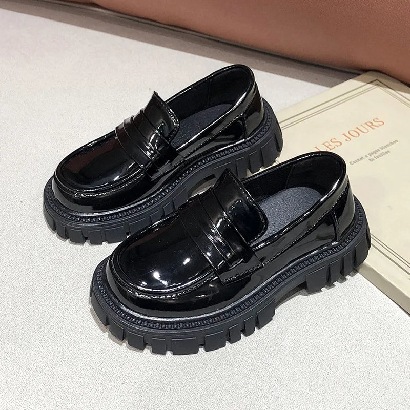 Girls Leather Shoes For School Party Wedding Kids Black Loafers Slip-On Children Flats British Style Elegant Princess Shoes