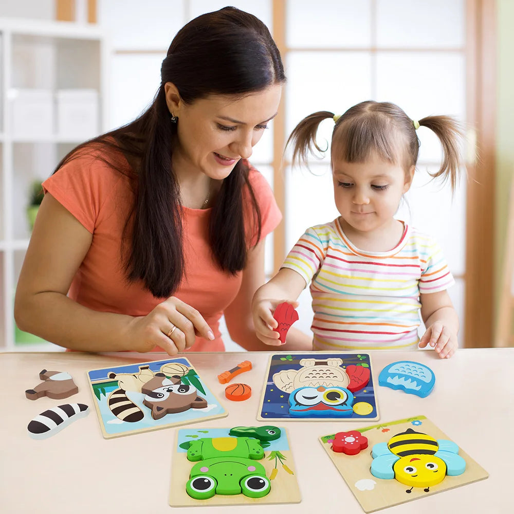 8 Pack Animal Wooden Puzzles Toys For Toddlers Boys Girls