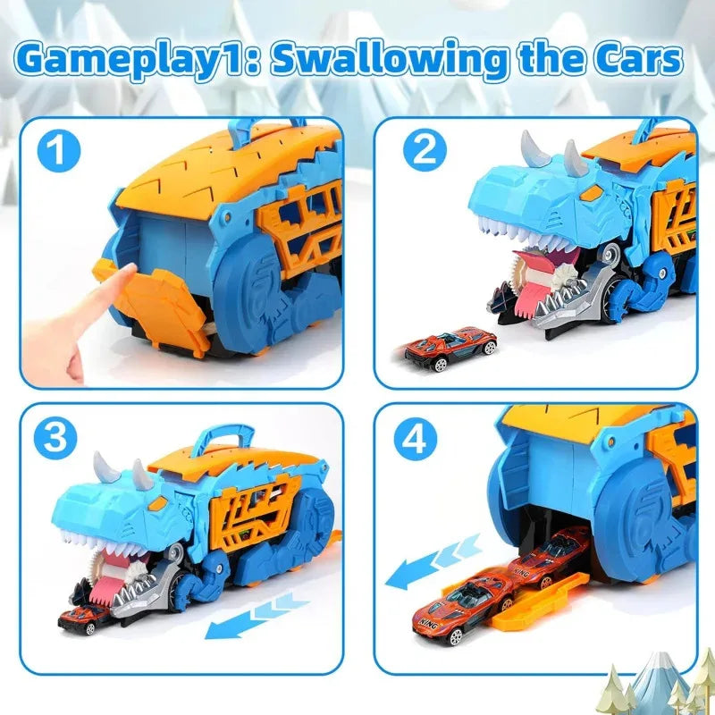 Dinosaur Toys for Kids Boys Ages 3-5, Car Track Set Dinosaur Transport Truck with Diecast Cars