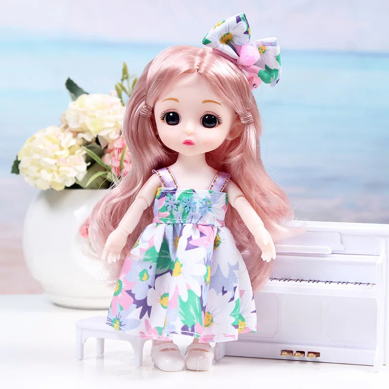 17CM Movable Joint Doll Girl Dress Up Dollhouse Makeup DIY Toys Cute Safety Baby 3D Doll Babies Toddler Princess Beautiful Gift