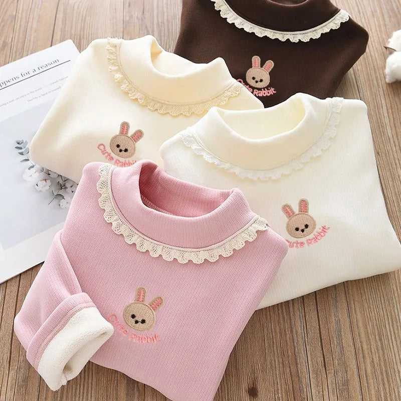 Sarah Rabbit Embroidery Velvet Long Sleeve Top