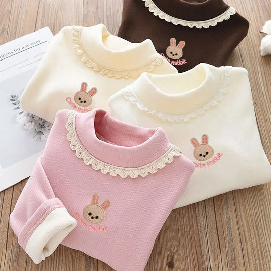 Sarah Rabbit Embroidery Velvet Long Sleeve Top