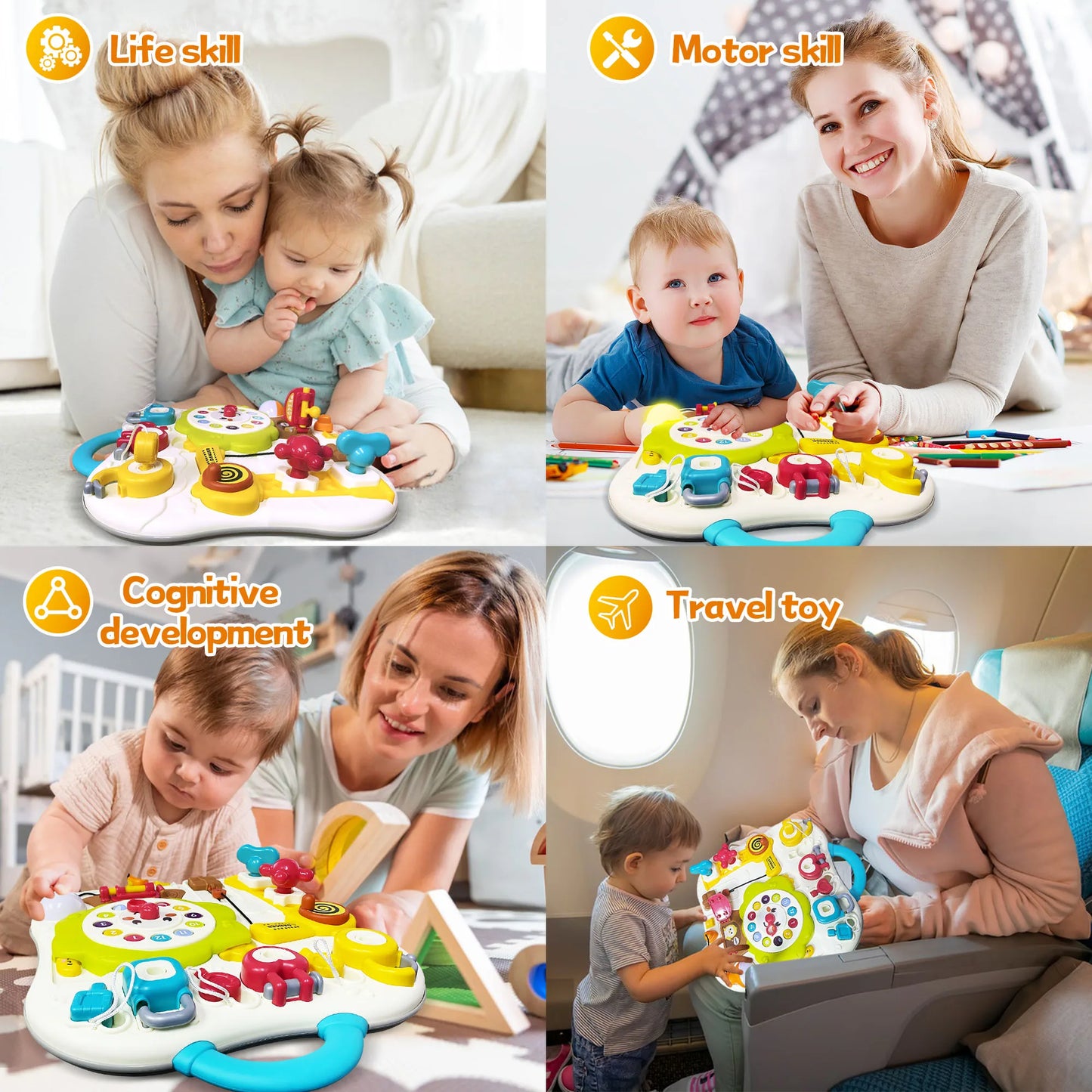 Montessori Busy Board Sensory Toys for Toddlers 1-3 Activity Music & LED Light Up Montessori Toys for 2+ Year OldTravel Toys for 2 Year Old Boys Girls