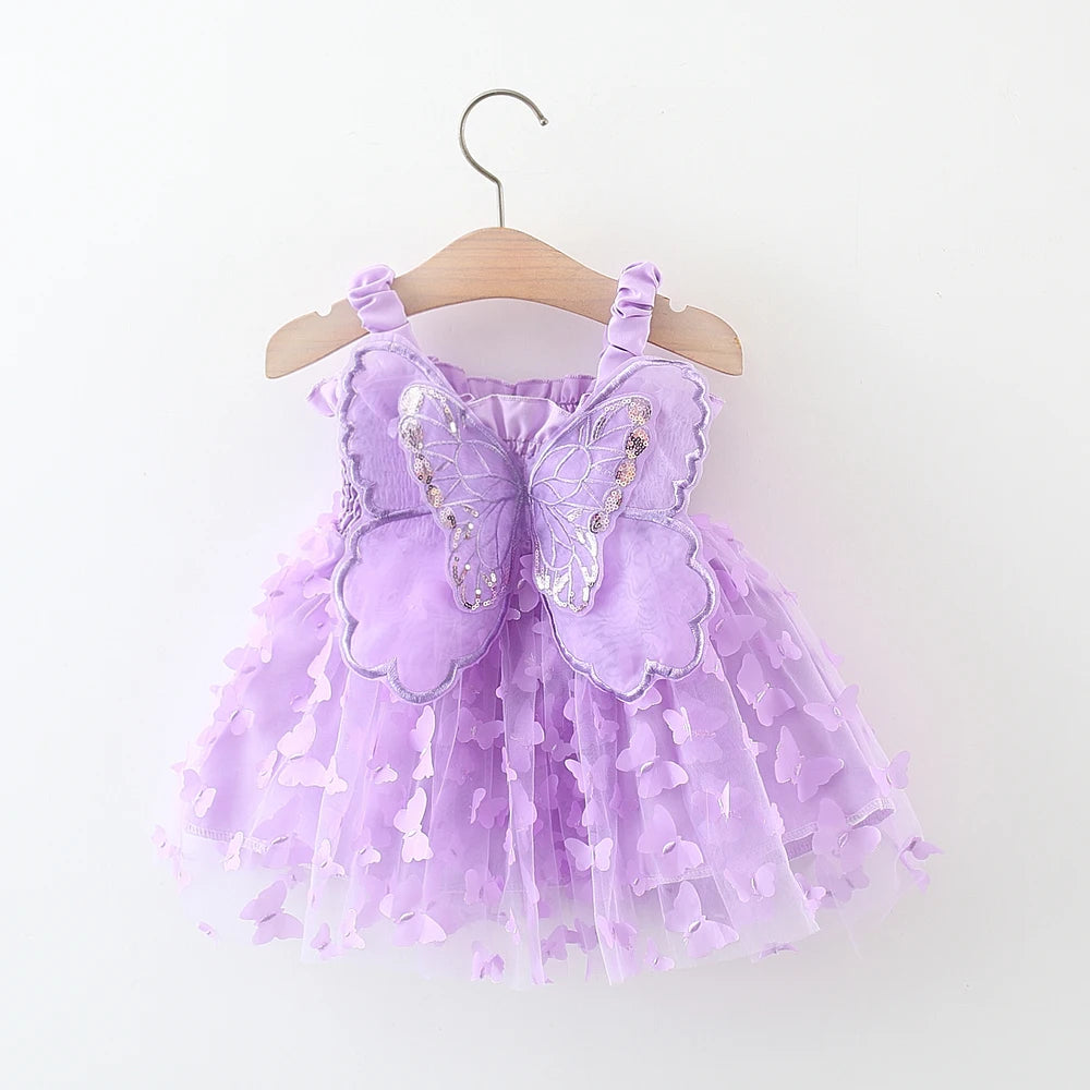 Raven Girls Summer Dress with Butterfly Mesh Splicing