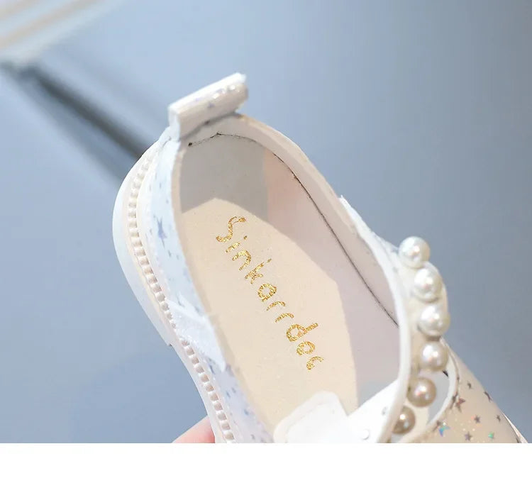 2025 Shoes NewGirls Leather Shoes for Party Wedding Kids Princess Rhinestones Shoes with Bow-knot Fashion Children