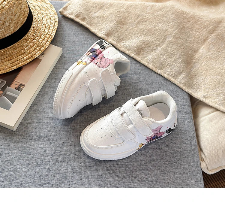 Girls White Shoes with Cartoon Girl Cat Prints Kids Casual Sneakers Fashion 2026 Spring Autumn Fashion Non-slip Classic 21-38