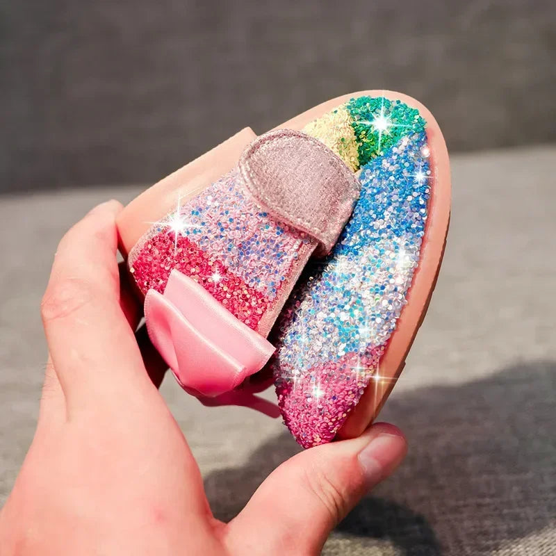Girl Shoes Spring New Girls Soft Sole Leather Shoes Rainbow Sequins Dress Princess Shoes Kids Shoe Mary Jane Shoe Zapatos Niña