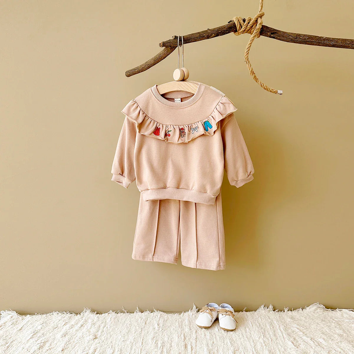 Karen Embroidered Flounce Top Lounge Set