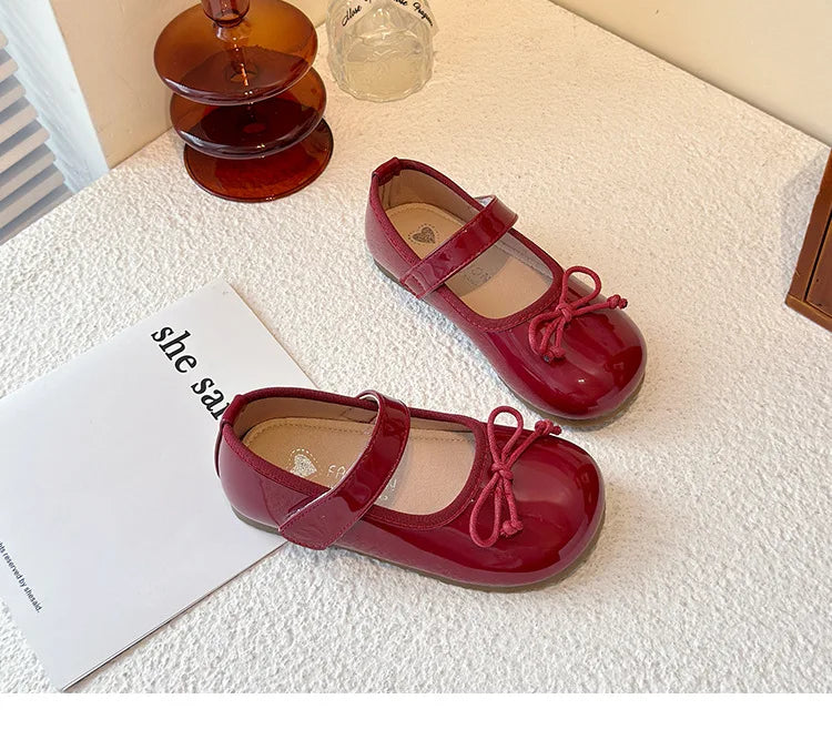 Girls' Princess Shoes Spring  Autumn New Fashion Bow PU Leather Loafer Non-slip School Student Loafer Flats