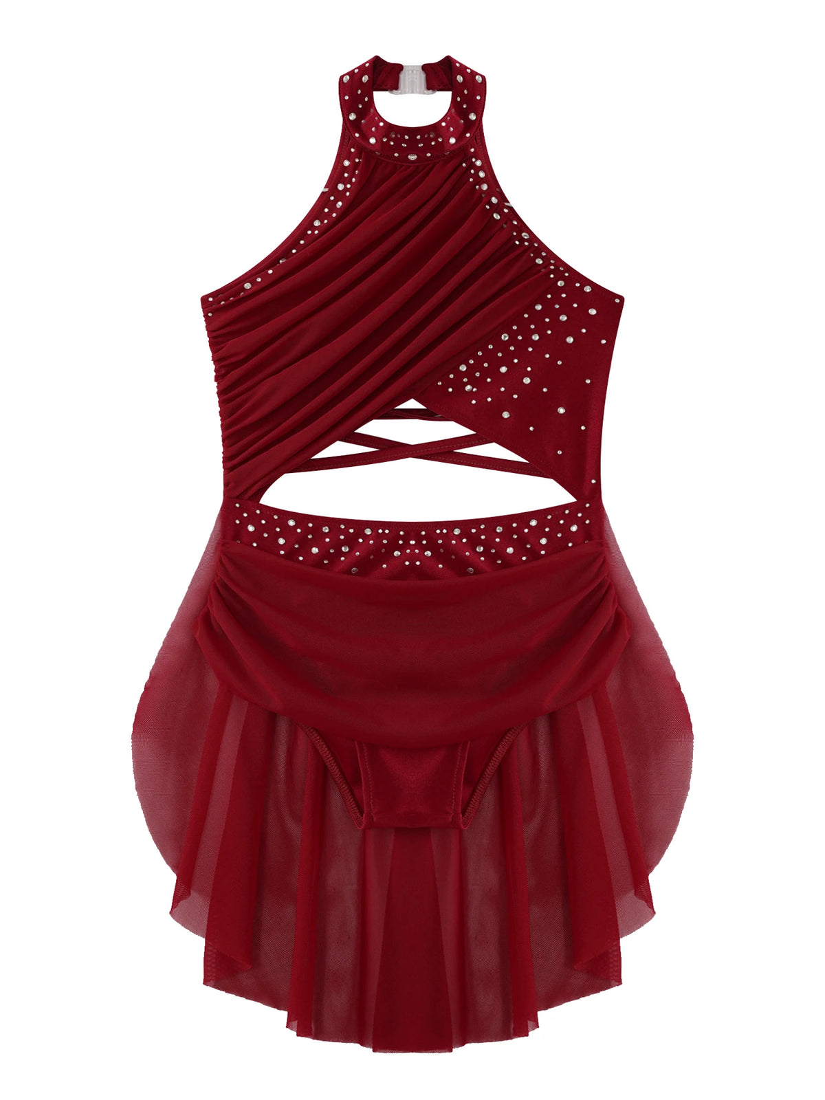 Girls Modern Lyrical Jazz Dance Dress Ballet Gymnastics Skating Performance Costume Kids Cut Out Dancing Leotard Tutu Skirted
