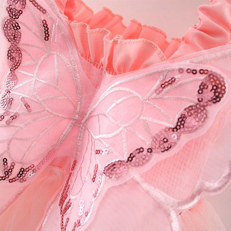 Raven Girls Summer Dress with Butterfly Mesh Splicing